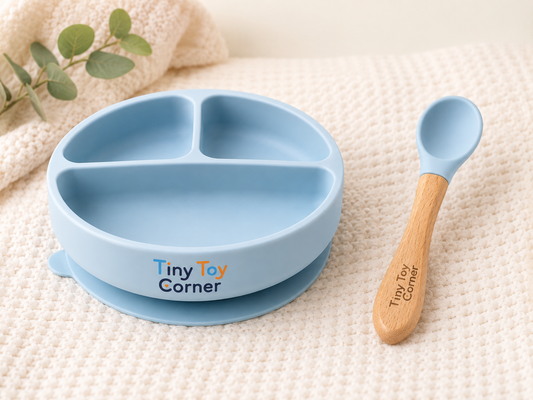 Tiny Toy Corner Baby Silicone Suction Plate & Spoon Set – BPA-Free Feeding Set